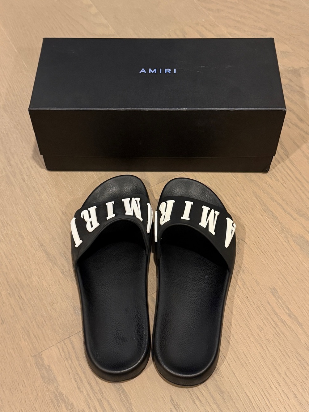 AMIRI Black Slides with White Logo Strap - Picture 2 of 2